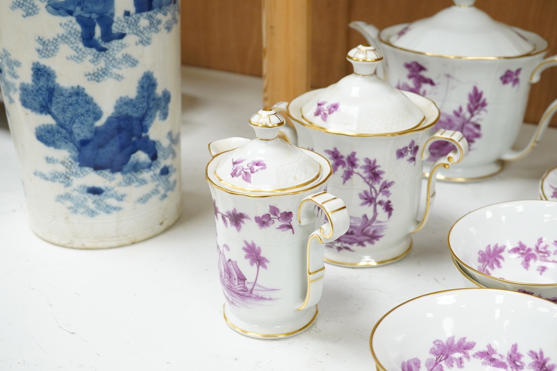 A Limoges Vincennes porcelain tea set to include milk jug, cups and saucers and teapot